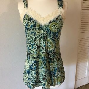 Green paisley and lace tank